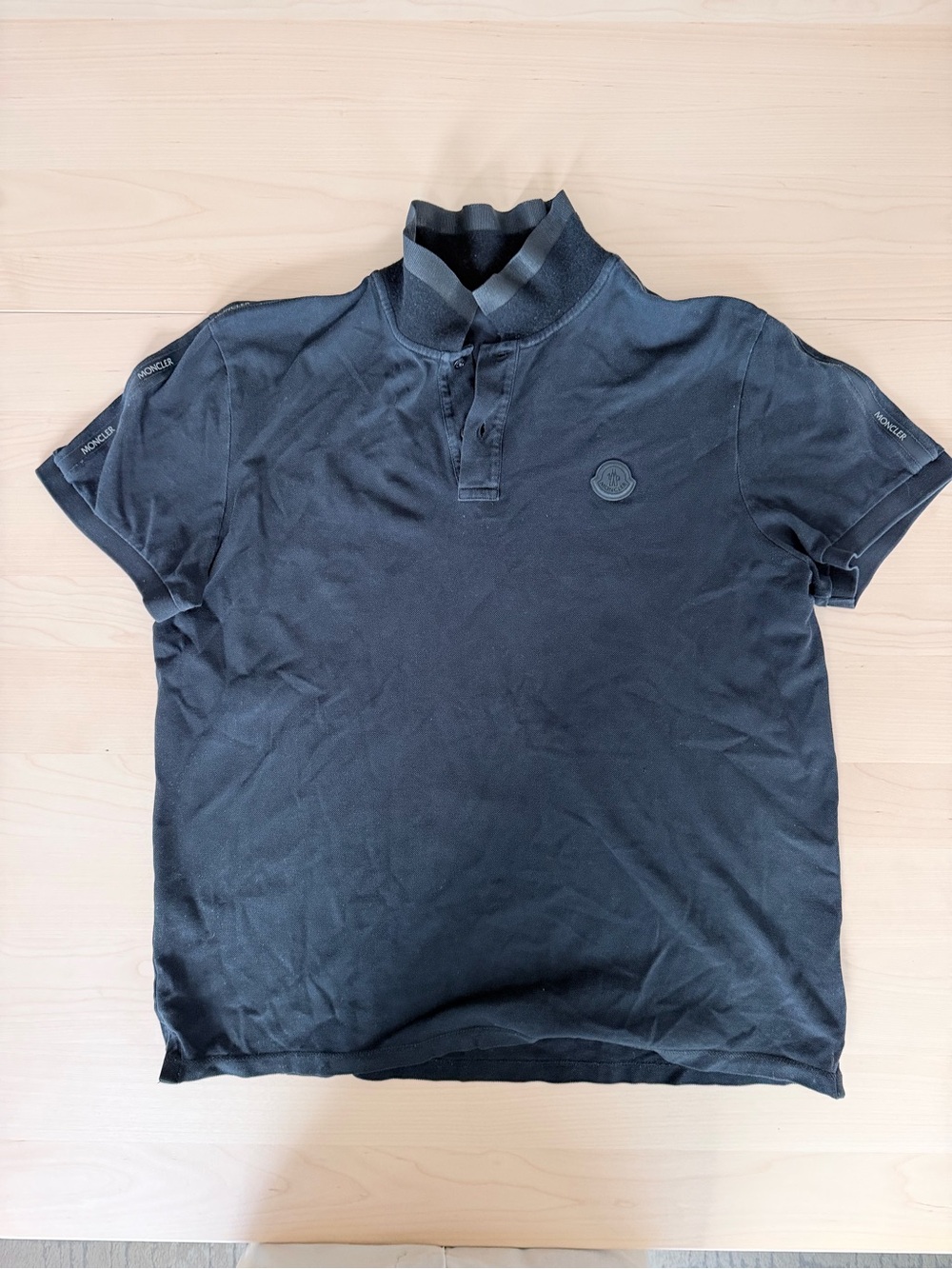Moncler Black Short-Sleeve Polo with Tonal Logo